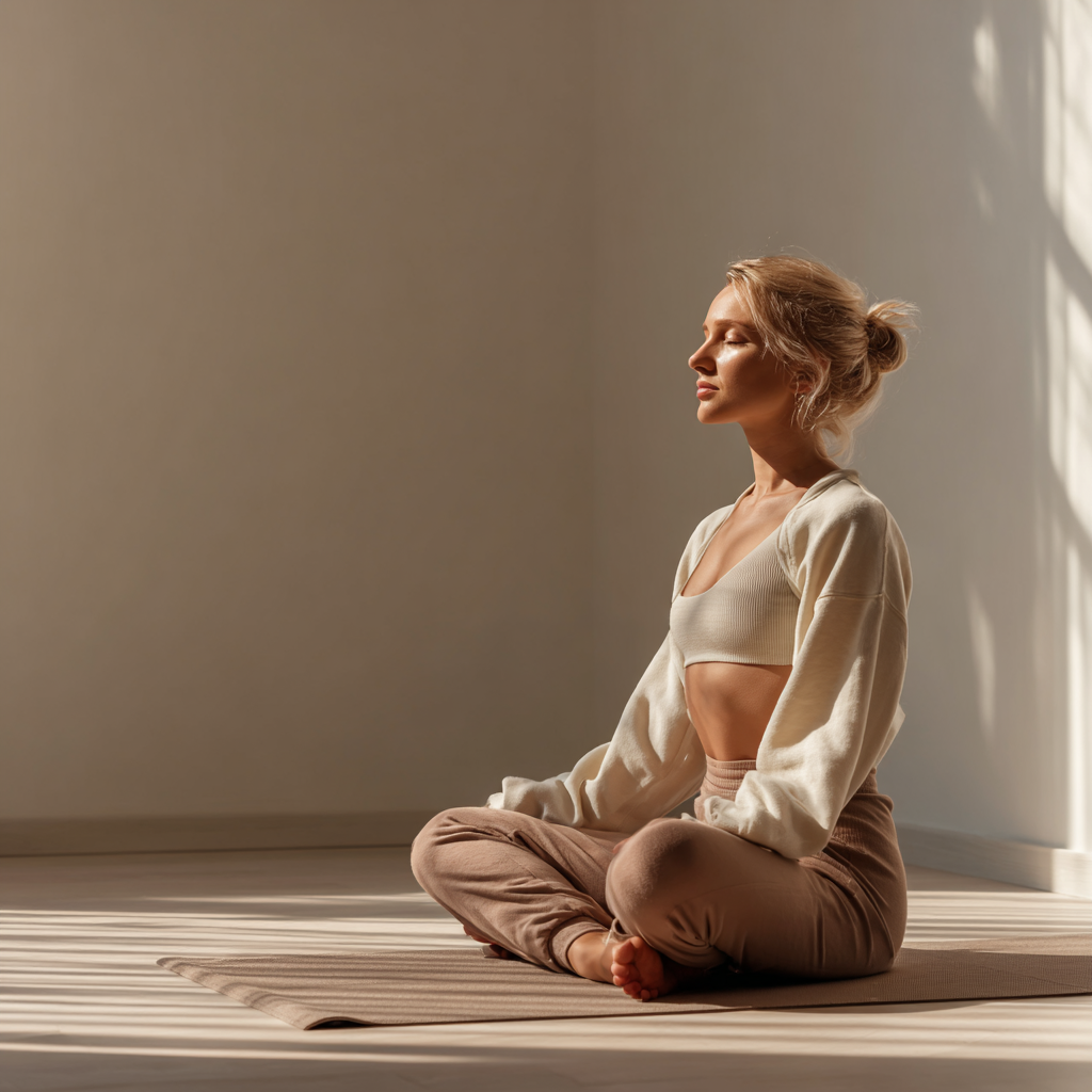 Жінка медитує на пляжі